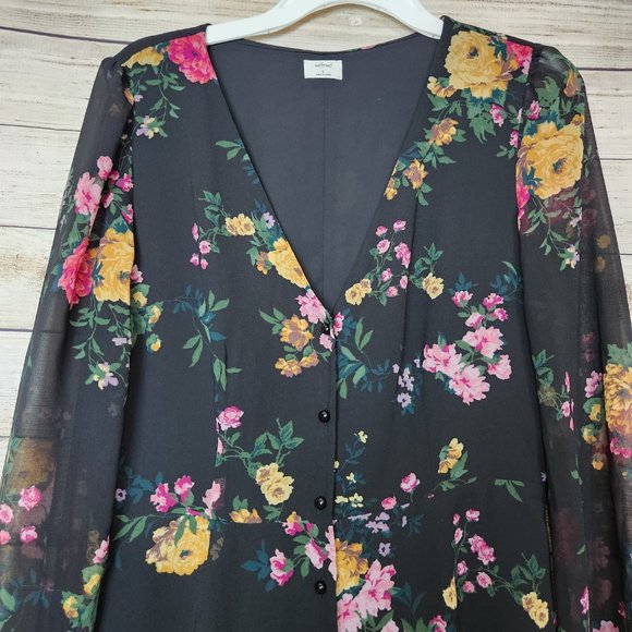 Aritzia Wilfred Womens Button Long Sleeve Black Floral Dress Size 8 - Picture 2 of 13